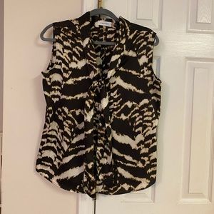 4/$20 CALVIN KLEIN Animal Print Tie Neck Blouse